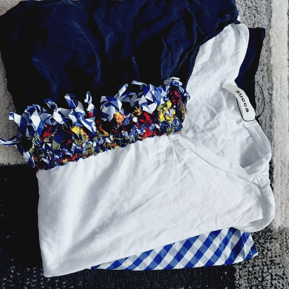Japan Zucca Colorful Embellished Top with White and Blue Accents rare